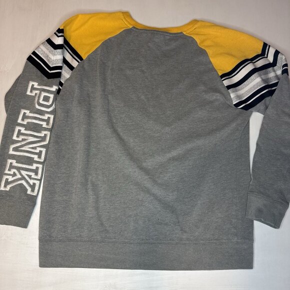 Victoria’s Secret Pink Campus Crew Golden Glow Sweater XS Glitter Gray Yellow - Picture 5 of 10